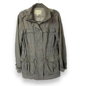 Banana Republic Jacket Cargo Military Grey Cotton Hooded Casual Womens Size‎ S